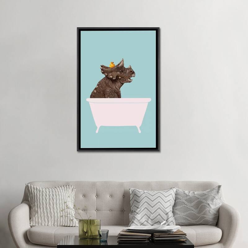 iCanvas "Triceratop In Bathtub" by Big Nose Work Framed Bed Bath
